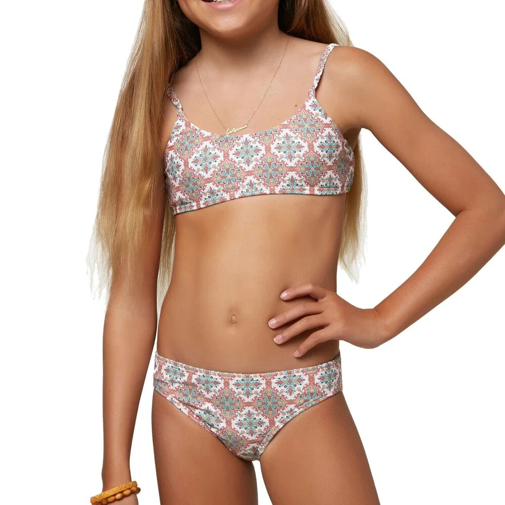 O'Neill Alexa Tile Bikini Kids 6 Canyon Stretch Floral Bralette Swimwear JDM515